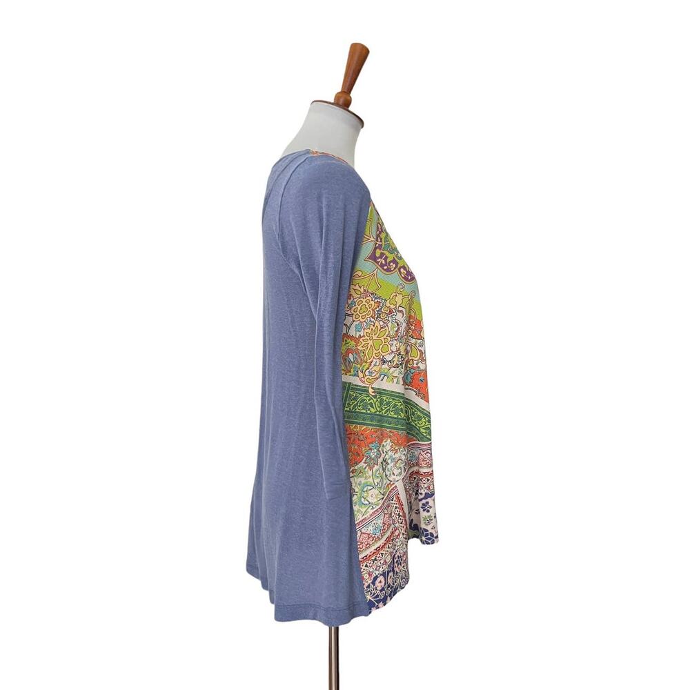 Poeme Citron Santa Monica Womens Elbow Sleeve Floral Pullover Top Blue M Medium - Picture 3 of 6